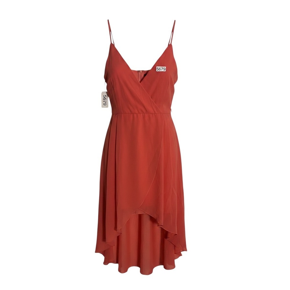 Area Stars Coral High-Low Wrap V-Neck‎ Spaghetti Strap Dress Large